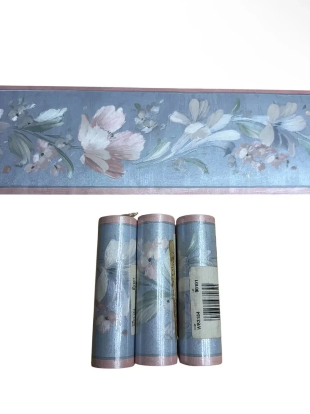 3 Rolls Vintage Wallpaper Border Textured Floral Pink Blue French Victorian NEW
